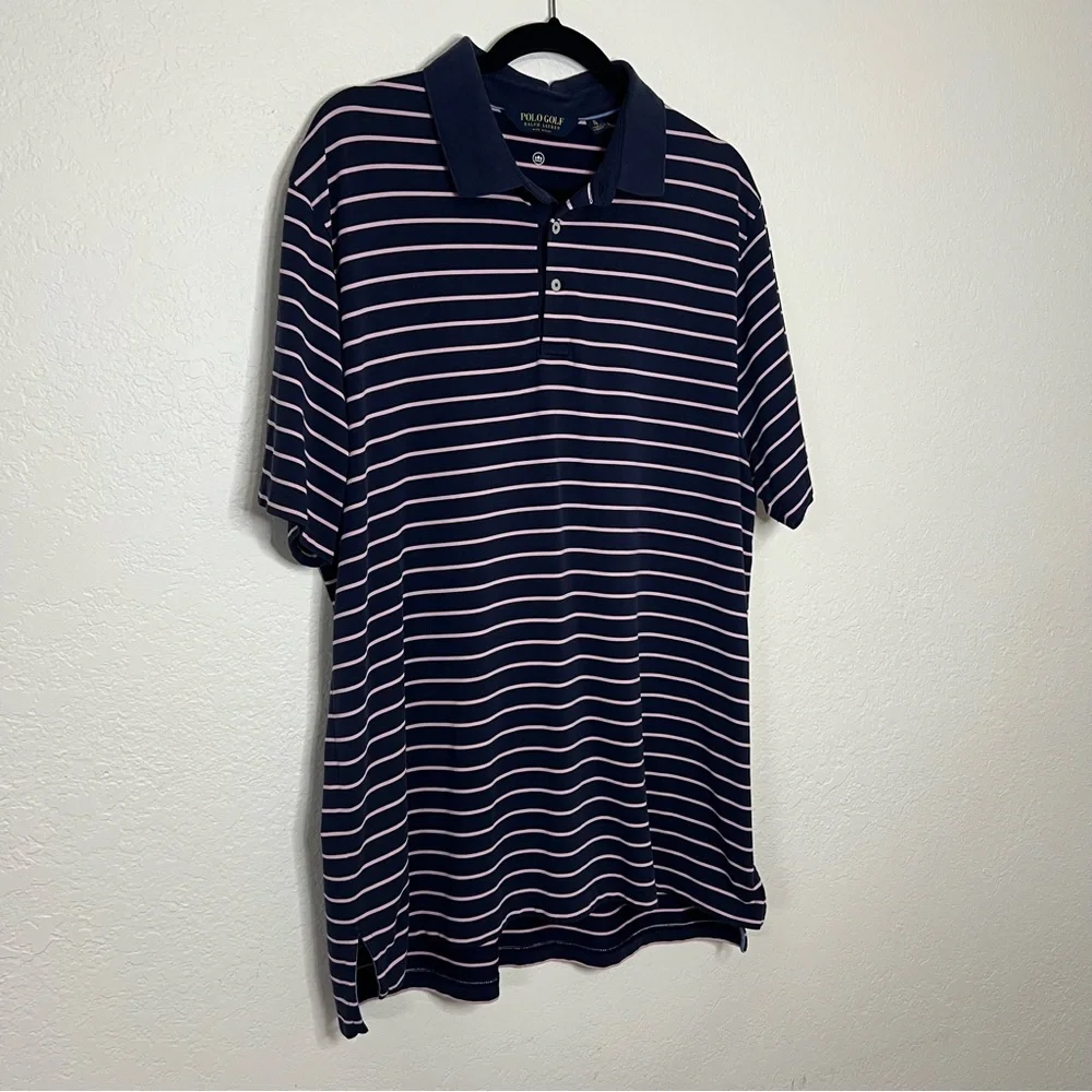 Polo Golf Ralph Lauren Navy Blue &‎ Pink Striped Soft Polo Sport Men’s Size XL